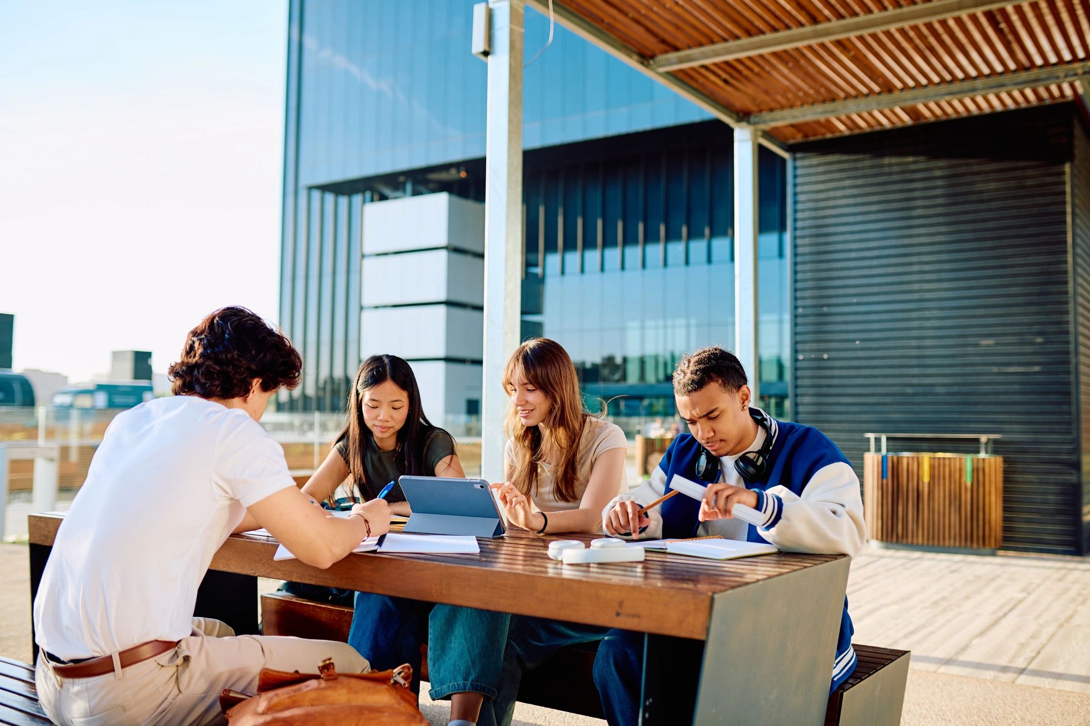 University students collaborating on campus